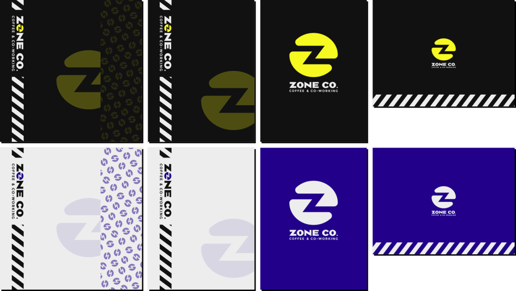 Packaging designs for ZONE Co., including coffee cups, food containers, and paper bags.